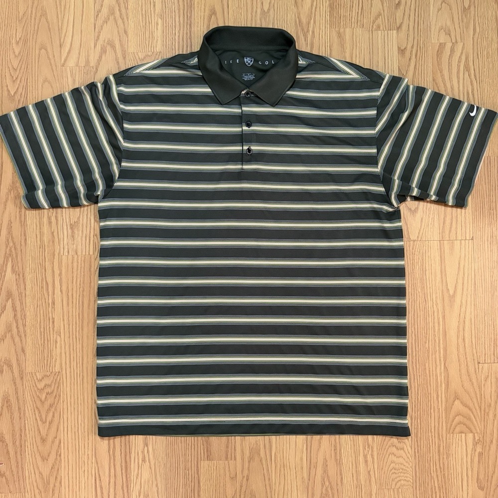 Nike Mens Sz L Golf Striped Polo Shirt Multicolor Big Hole!